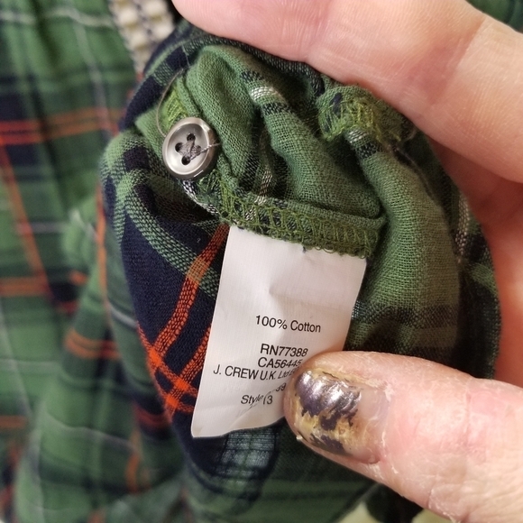 J Crew green plaid embroidered peasant top - Picture 7 of 10